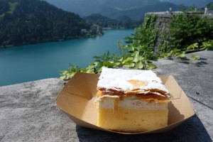 the famous cream cake at Lake Bled